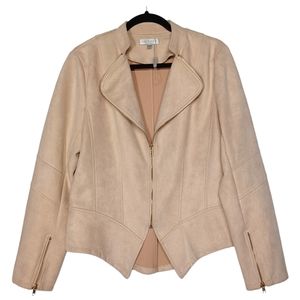 NEW ANTHRO SOLITAIRE BY RAVI KHOSLA Gold Shimmer Tan Faux Suede Blazer Jacket L